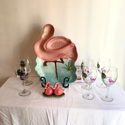 K721 Large Flamingo Glassware, Tray , Serving Pieces