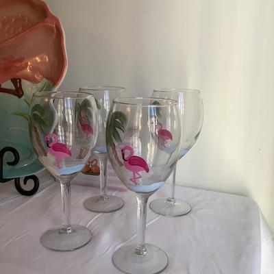 K721 Large Flamingo Glassware, Tray , Serving Pieces