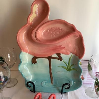 K721 Large Flamingo Glassware, Tray , Serving Pieces