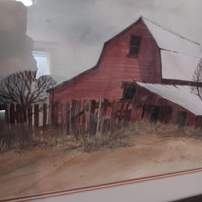 OIL PAINTING "LAYERED HILLS" BY CLIFFORD BAILEY AND A FARM SCENE BY FARLAND
