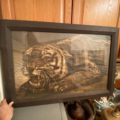 VIntage Black and white tiger lithograph