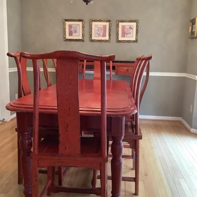 DR724 Red Chinese Dining Room Table with Chairs
