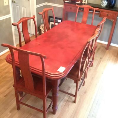 DR724 Red Chinese Dining Room Table with Chairs