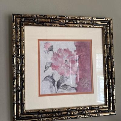 DR727 Lot of Three Oriental Floral Prints with Gold Black Accent Frames