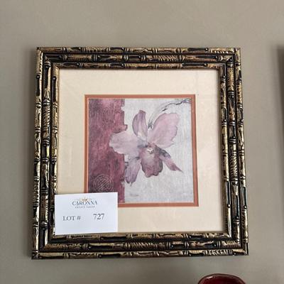 DR727 Lot of Three Oriental Floral Prints with Gold Black Accent Frames