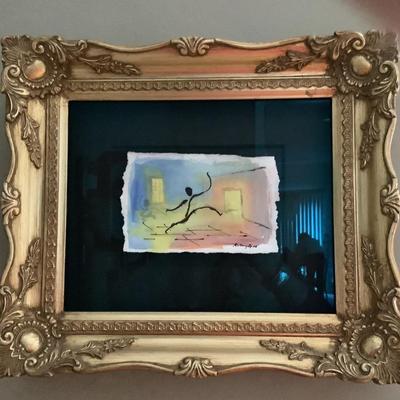 DR728 Original Watercolor in Gold Rococo Style Frame