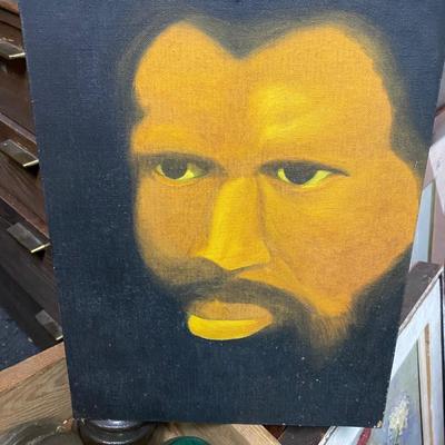 Man with beard painting Portrait African American Black History on board