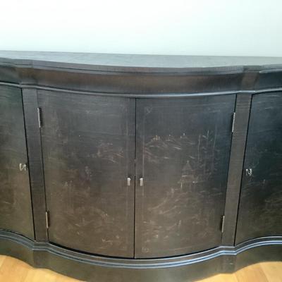 L732 Ethan Allen Black Chinoiserie Console Cabinet / Sideboard