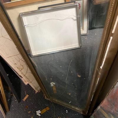 A lovely antique oblong Trumeau mirror with a litho