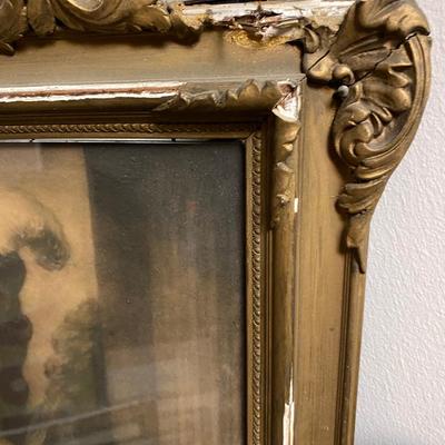 A lovely antique oblong Trumeau mirror with a litho
