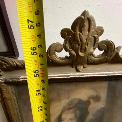 A lovely antique oblong Trumeau mirror with a litho