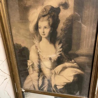 A lovely antique oblong Trumeau mirror with a litho
