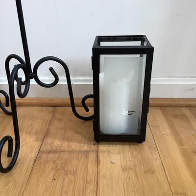 MB745 Lot of Iron Lantern on Stand, Floor and Iron Desk Clock