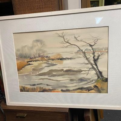 Moody watercolor signed and framed