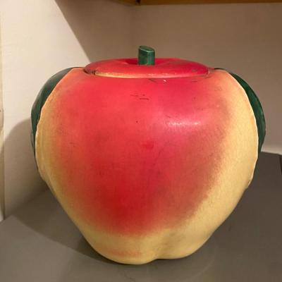 VINTAGE CERAMIC PEACH COOKIE JAR WITH LID