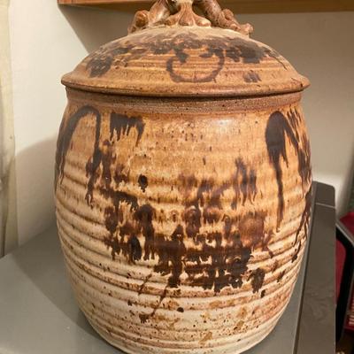 Neutral Earth Tone Studio Art Pottery Canister With Lid Signed