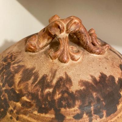 Neutral Earth Tone Studio Art Pottery Canister With Lid Signed