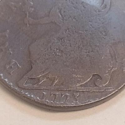 1773 British Half Penny Overstrike on Existing Coin Exposed on Bust (94)