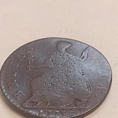 1773 British Half Penny Overstrike on Existing Coin Exposed on Bust (94)