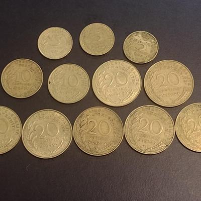 Set of 12 French Centimes Coins 5, 10, 20 Denomination Various Dates Circulated (96)