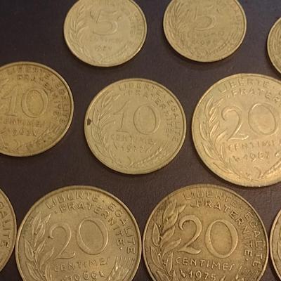 Set of 12 French Centimes Coins 5, 10, 20 Denomination Various Dates Circulated (96)