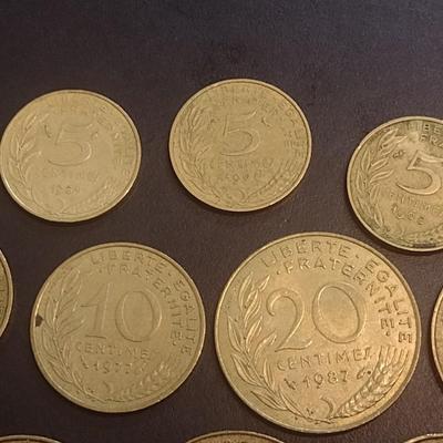 Set of 12 French Centimes Coins 5, 10, 20 Denomination Various Dates Circulated (96)