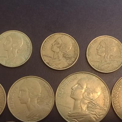 Set of 12 French Centimes Coins 5, 10, 20 Denomination Various Dates Circulated (96)