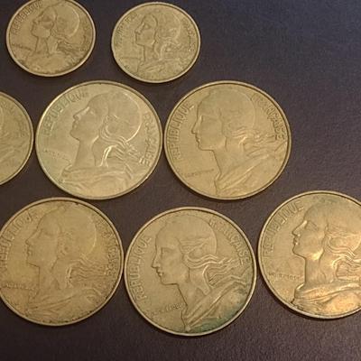 Set of 12 French Centimes Coins 5, 10, 20 Denomination Various Dates Circulated (96)