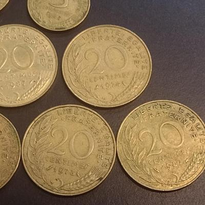 Set of 12 French Centimes Coins 5, 10, 20 Denomination Various Dates Circulated (96)
