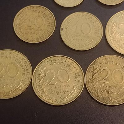 Set of 12 French Centimes Coins 5, 10, 20 Denomination Various Dates Circulated (96)
