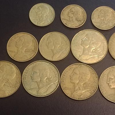 Set of 12 French Centimes Coins 5, 10, 20 Denomination Various Dates Circulated (96)