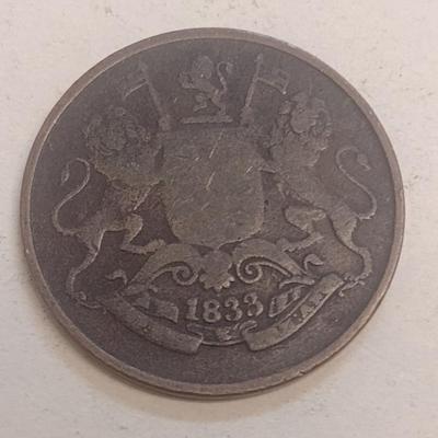 1833 British Bombay Mint Quarter Anna Copper Coin (98)