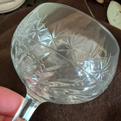 Set of 10 Etched Crystal Glasses plus Pitcher