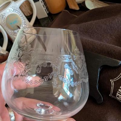 Set of 6 Etched Crystal Goblets