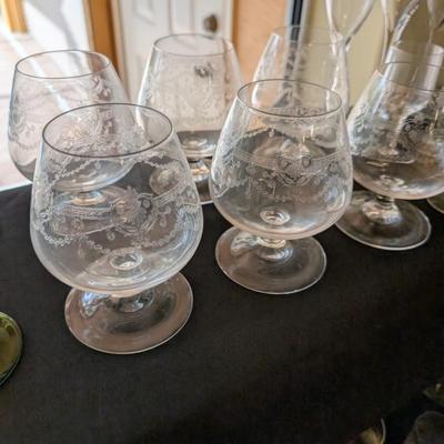 Set of 6 Etched Crystal Goblets