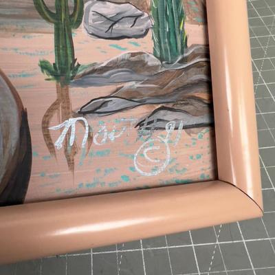 Pen on Canvas,  Painting Original By  Tony RYALS, Sign Desert Homestead Scene