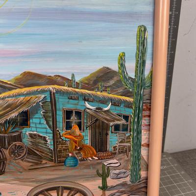 Pen on Canvas,  Painting Original By  Tony RYALS, Sign Desert Homestead Scene