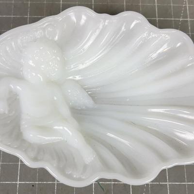 Milk Glass Cherub Dish By AVON 