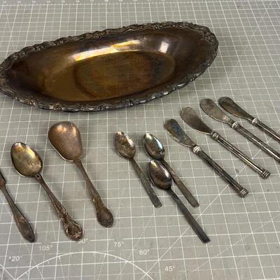 Silver Plated Tray and Utensils