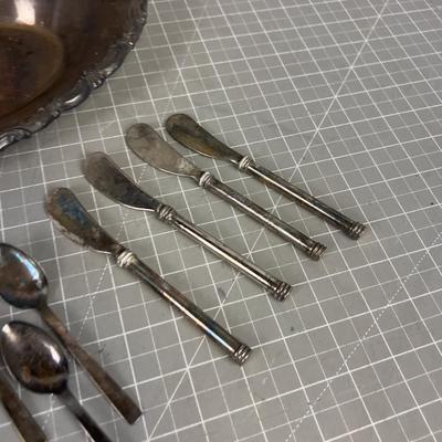 Silver Plated Tray and Utensils