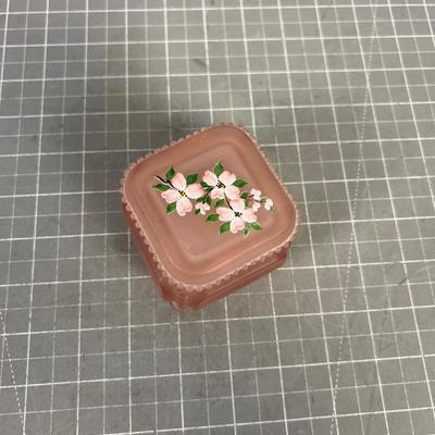 Pink Satin Glass Dresser Jar, Hand Painted