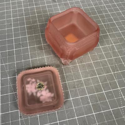 Pink Satin Glass Dresser Jar, Hand Painted