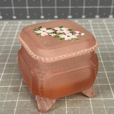 Pink Satin Glass Dresser Jar, Hand Painted