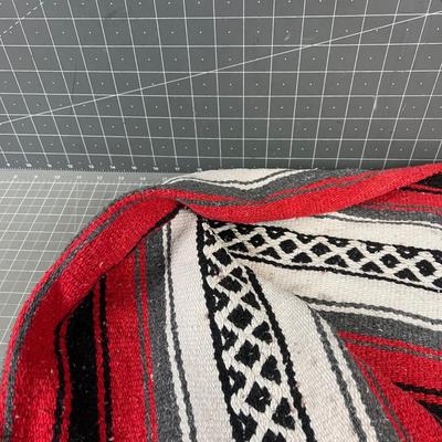 Woven Cotton Mexican Blanket  - Red & Gray 