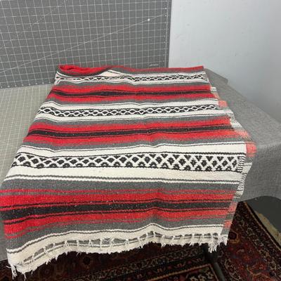 Woven Cotton Mexican Blanket  - Red & Gray 