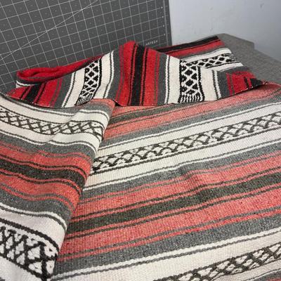 Woven Cotton Mexican Blanket  - Red & Gray 