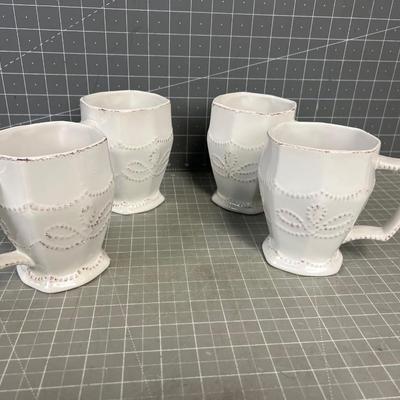 (4) White Ceramic Mugs 