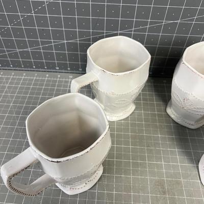 (4) White Ceramic Mugs 
