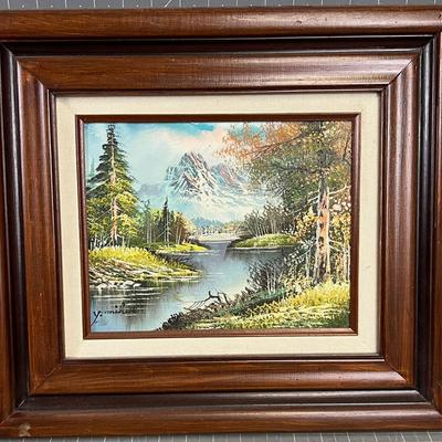 Framed, Signed Oil Panting. Mountain River Scene