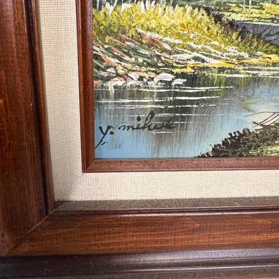 Framed, Signed Oil Panting. Mountain River Scene
